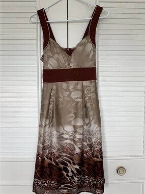 Taupe Dress with Brown Animal-Print and Deep Brown Accents